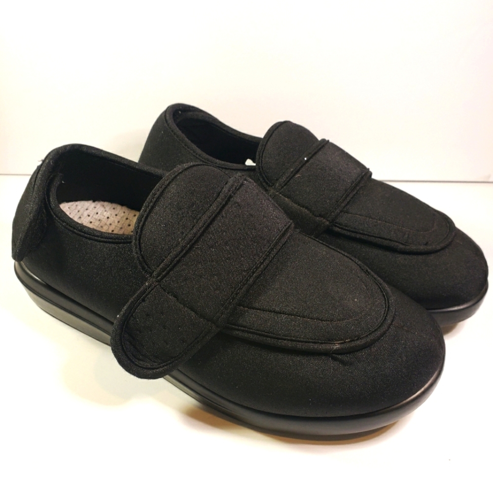 Propet Men's black orthopedic support shoes sz:10, self fasteners, diabetic